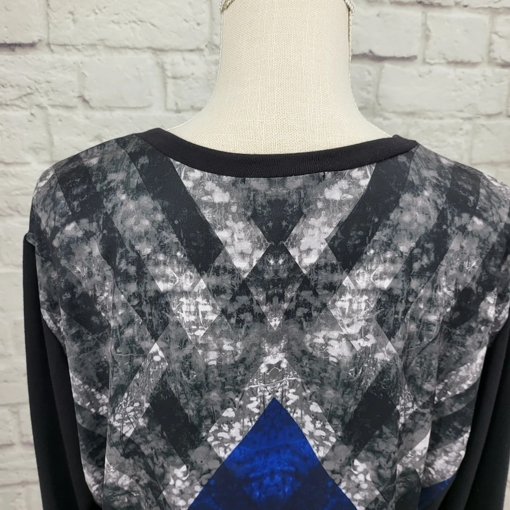 KIIND OF Medium Women's Blouse Top Black Multi Long Sleeve - Picture 7 of 16
